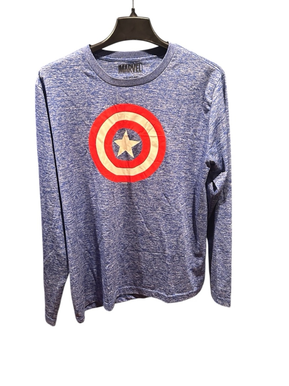 Avengers Captain America Shield Lightweight Heather Blue Long Sleeve Size L